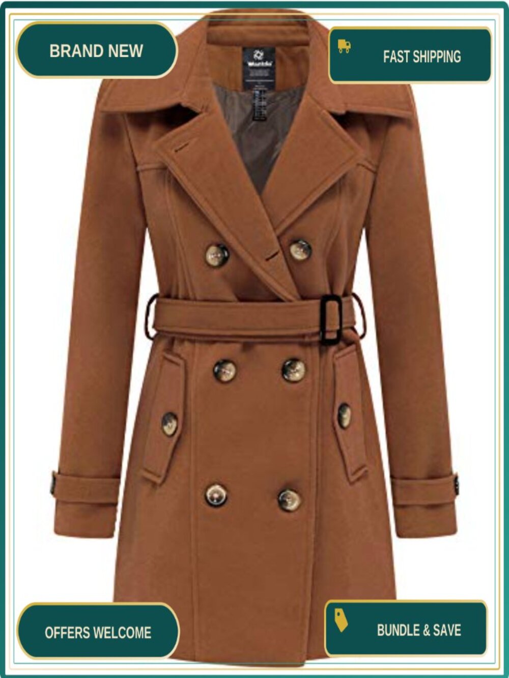 Women's Double Breasted Pea Coat Winter Mid-Long Trench